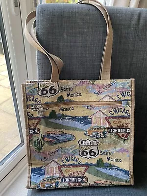 Route 66 Tapestry Shoulder Bag With Coin Wallet And Route 66 Zipper Pocket • £9.99