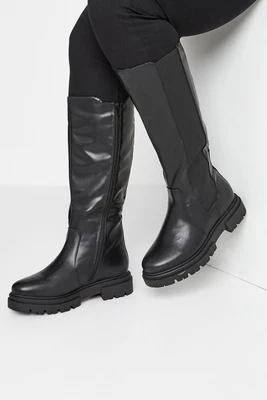 Yours Clothing Elasticated Knee High Cleated Boots • £54.99