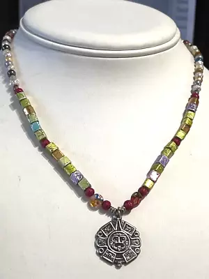 Sterling Mexico Signed Aztec Pendant Various Beads 16  A4 • $9.99