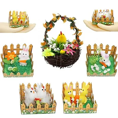Picket Fences Decor Easter Rabbits Bunny ChicksEaster Rattan Circle Wreath Ring • £6.99