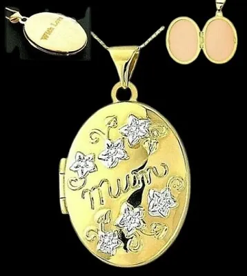 9ct Two Colour Gold Mum With Love Locket Oval 16 X 20mm Flower Detail 18  Chain • £169