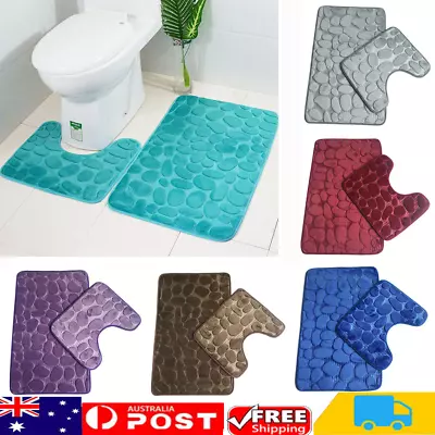 1Set Flannel Cobblestone Bath Bathroom Anti-slip Carpet Mat Toilet Rug Doormat • $22.20