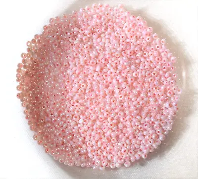 Rare Antique Micro Seed Beads- 14-16/0 Pale Pearl Pink- Colored Center In 5g Bag • $6.25