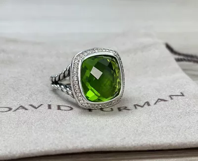 David Yurman 925 Silver 17mm ALBION Ring Peridot & Diamonds Sz 8 • $225