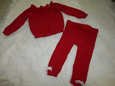 Nicole Miller Girls Size 12 Months Red Ribbed 100% Cotto Knit Top And Pants Set • $9.99