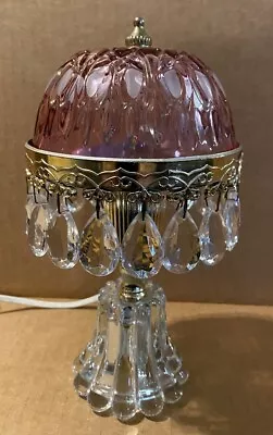 Vintage Pink And Crystal Boudoir Electric Lamp With Prism Hanging Crystals • $65