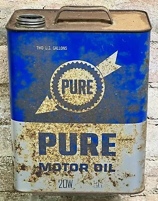 Vintage 2 Two Gallon Pure Motor Oil Can Gas Service Station Advertising Empty • $39.67