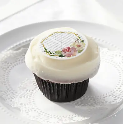 Floral Gold Wedding Bridal Edible Cupcake Toppers Decoration-Set Of 12 Toppers • $7.95