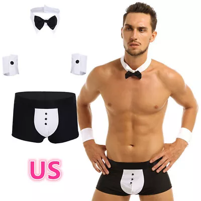 US Men's 4 Pieces Sexy Lingerie Bow Tie Boxer Shorts Underwear Clubwear Costume • $5.39