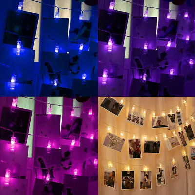 20/50 LED Hanging Picture Photo Peg Clip Fairy String Light Party Bedroom Decor • £4.79