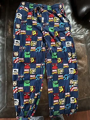 Marvel Men Sleepwear XL Navy Checkered Logo Pajama Pants Graphic Superheroes • $8