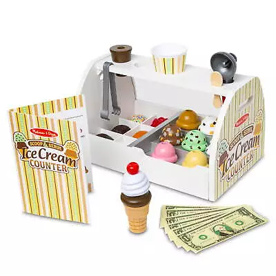 Melissa & Doug Wooden Scoop And Serve Ice Cream Counter (28 Pcs) - Play Food • $41.99