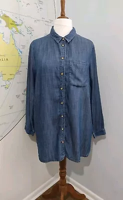 Simply Be Long Sleeved Blue Denim Style Shirt Lyocell Pocket Size 20 • £10.99