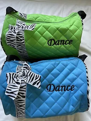 Large Dance Duffle Bag Lime Or Aqua With Zebra Ribbon & Embroidery  Excellent • $24.99