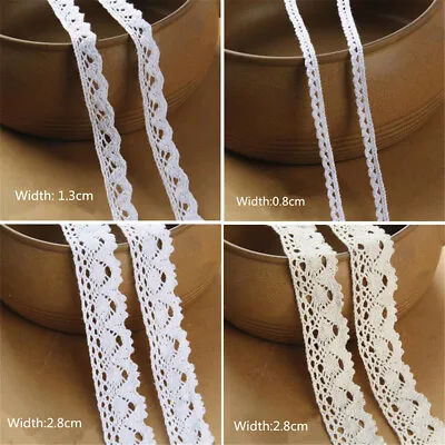 10M Cotton Lace Edge Trims Ribbon Applique Crochet Sewing  DIY Craft • £5.35