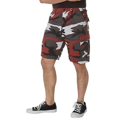 Men's Red Camouflage BDU Cargo Shorts - Black Red & White Camo Shorts • $35.99