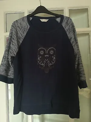BHS AUTHENTIC WOMENS BLUE OWL TOP 3/4 SLEEVE SIZE 16 Navy. Excellent Condition. • £7.99