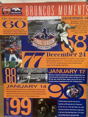 $34.99 • Buy Vintage 2000 Denver Broncos Moments Poster Promotional Coca Cola 1960-2000