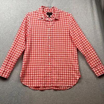 J.CREW Gingham Boy Button Up Shirt Womens Petite Size 6 P Classic Plaid Casual • $15.09