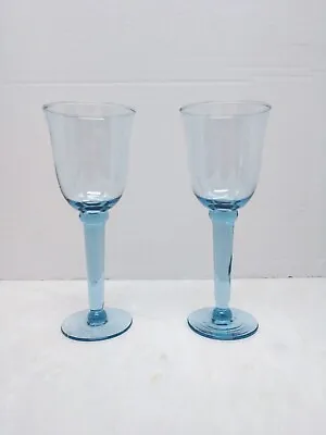 Vintage Light Blue Hand Blown Wine Goblets / Glasses (2) • $16