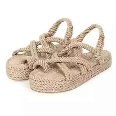 Women's Boho Sandals Flat Hemp Rope Platform • $75.99