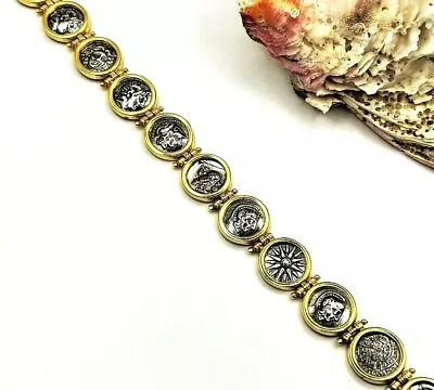 Ancient Greek Coin Sterling Silver 925 Link Bracelet In Handmade • $326.43