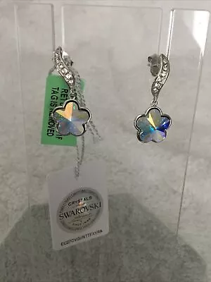 £10 • Buy J Francis. Rhodium Over Silver Made With Swarovski AB Crystal Earrings New 1”