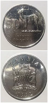 Zambia 50 Ngwee 1992 Antelope  Animal 19mm Steel Coin UNC 1pcs • $0.99