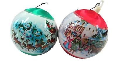 Vintage Silk Satin Wrapped Christmas Ornaments Round 2.5  Lot Of 2 Victorian • $12.95