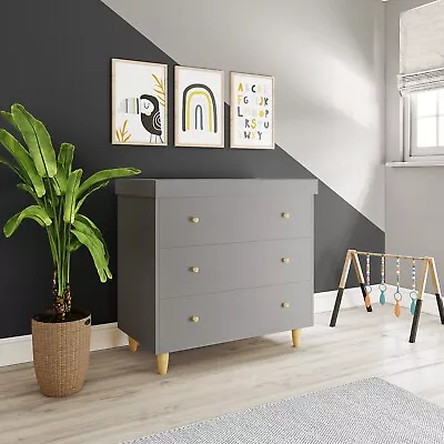 Grey Scandi Pine Wood Changing Unit With 3 Drawers - Astelle ASL005 • £159.92