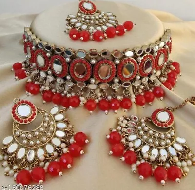 Indian Bollywood Gold Plated Kundan Choker Bridal Necklace Earrings Jewelry Set • $24.65