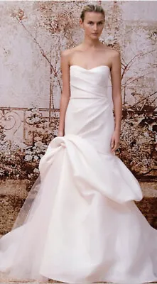 Authentic Monique Lhuillier Madison Silk Wedding Gown In Ivory  Size 12 • $825