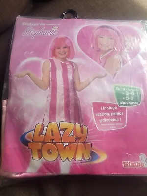 Lazy Town Pink Stephanie Costume Fancy Dress With Pink Wig & Hairband Age 3 -5 • £15.25