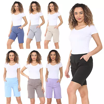 Ladies Shorts Womens Half Elasticated Waist Summer Sports Casual Bottoms Pants • £7.99