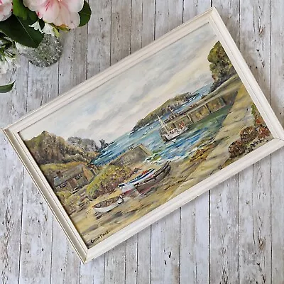 Vintage Oil Painting On Board Mullion Cove Cornish Painting Signed Emma Dale • £32.99