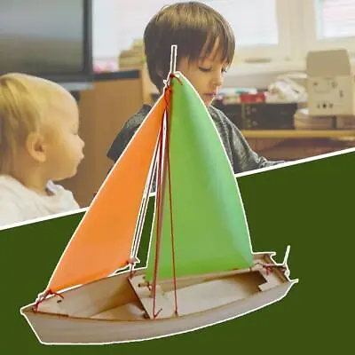 Vintage Wood Boat Model Sailboat Wooden Assembled Sailship Assembly Kit _ • $10.55