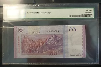 Malaysia Banknote Rm100 Pmg67epq Low Number Bq0000020 Zeti Gabenor • $128