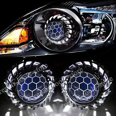 2.5'' Bixenon HID Projector Blue Honeycomb Lens White LED Angel Eyes Headlight • $68.85