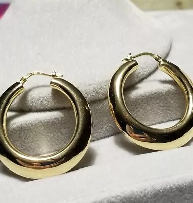 QVC Veronese 18k Yellow Gold Vermeil/sterling Silver Puffy Big Hoop Earrings • $125