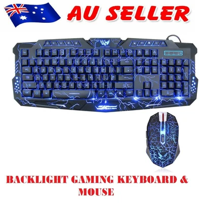 $42.95 • Buy Computer Gaming Mechanical LED Backlight Retro Keyboard And Mouse Set PC Laptop
