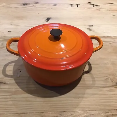 Le Creuset Vintage Volcanic Orange Size C 20cm 8” Round Casserole Pot With Lid • £75