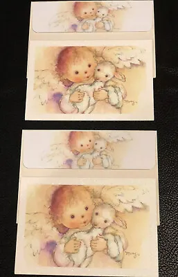 2 Vintage Mary Hamilton Christmas Cards Glitter Angel Lamb Decorative Envelopes • $14