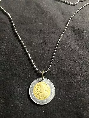 Mexico 1 Peso Coin Pendant Mexican Eagle Aztec Piedra Del Sol Puebla • $15.99