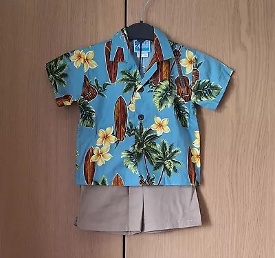 Hawaiian Shirt & Shorts Set Age 24 Months Turquoise Surfboards RJC • £12.50
