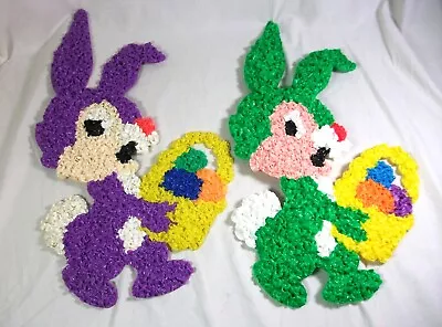2 Melted Plastic Popcorn Bunny Holding Easter Egg Basket 21  • $28