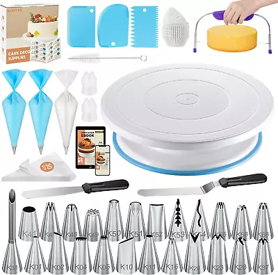 96Pcs Cake Decorating Supplies Kits With Ebook Cake Turntable 30+2 Piping Bags • £30.05