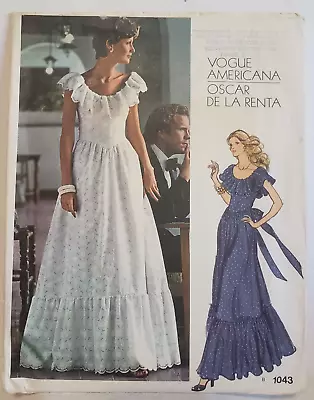 Vtg 70s Vogue Americana Dress 1043 Oscar De La Renta Sewing Pattern Sz 8 • $15.90