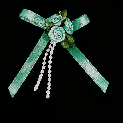 24 X Triple Trio Roses Satin Ribbon Bows With Pearls  Many Pretty Colours  • £7.99