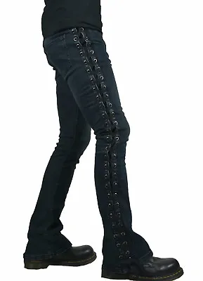 Kill City Lace Up Rocker Fit Riff Boot Cut Gothic Punk Stage Jeans Pants Biker • $119