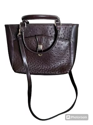 Vintage Carryland Leather Ostrich Print Purse Crossbody Chocolate Brown  • $18